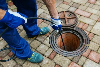 Plumber cleaning an outdoor sewer drain in Redwood City